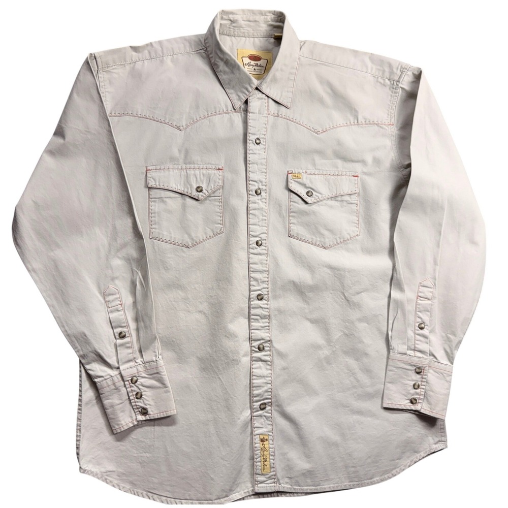 Larry Mahan Mens 2XL Western Pearl Snap Shirt Tan Contrast Stitch Cowboy Rodeo